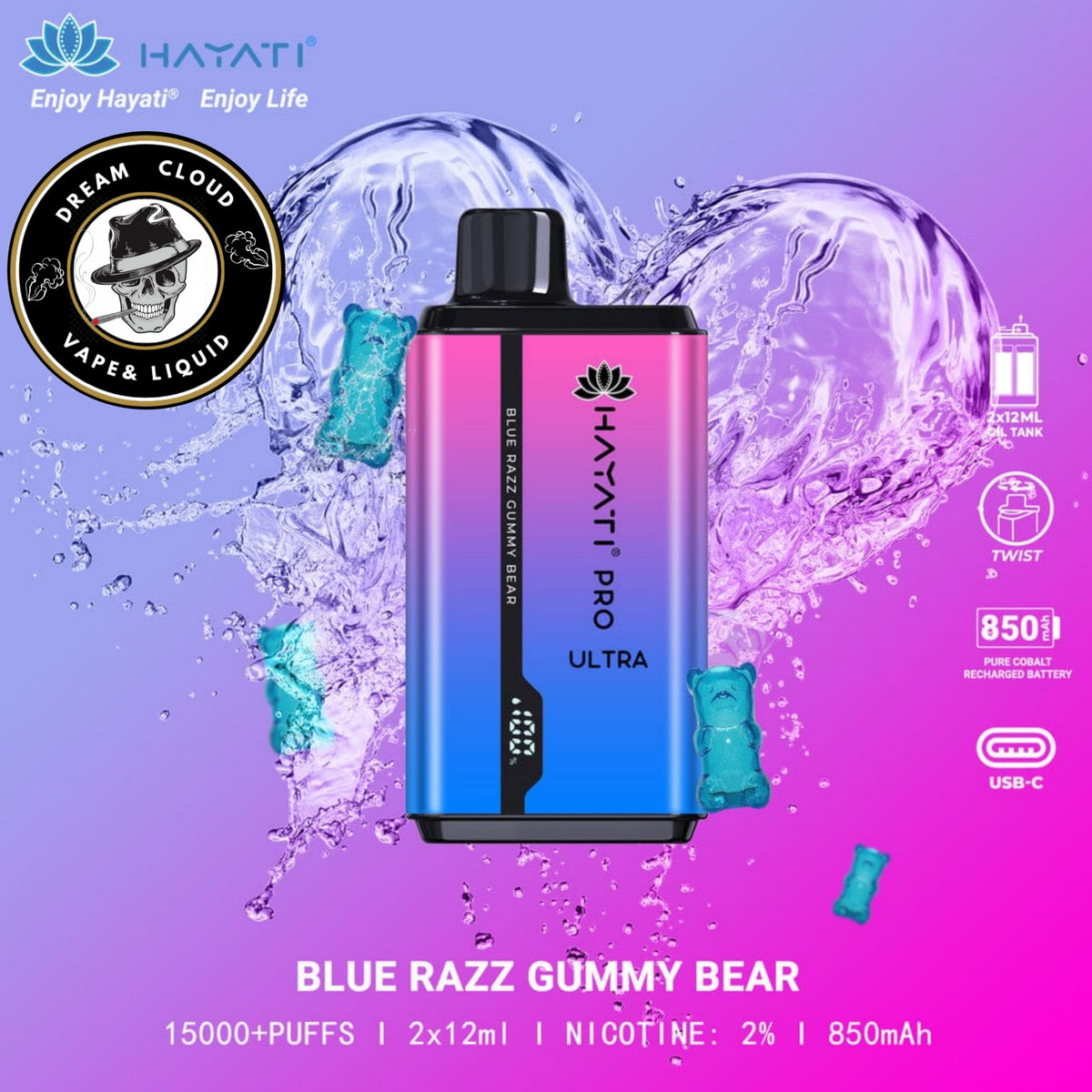 Hayati Pro Ultra 15k Puff - Blue Razz Gummy Bear